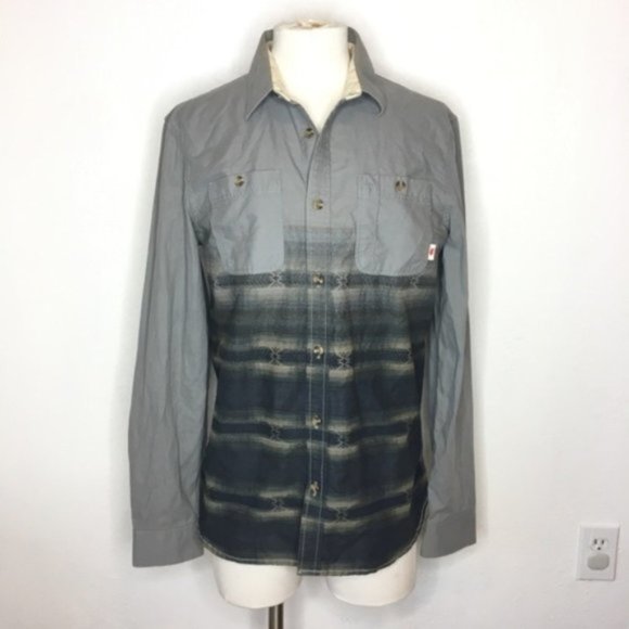 Men's VANS LS Ombre Navy Gray Aztec Pocket Shirt M - Picture 1 of 6